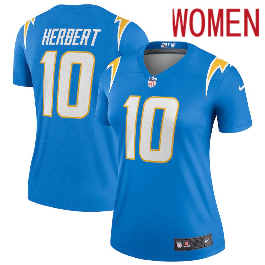 Women Los Angeles Chargers #10 Justin Herbert Nike Powder Blue Legend NFL Jersey->women nfl jersey->Women Jersey
